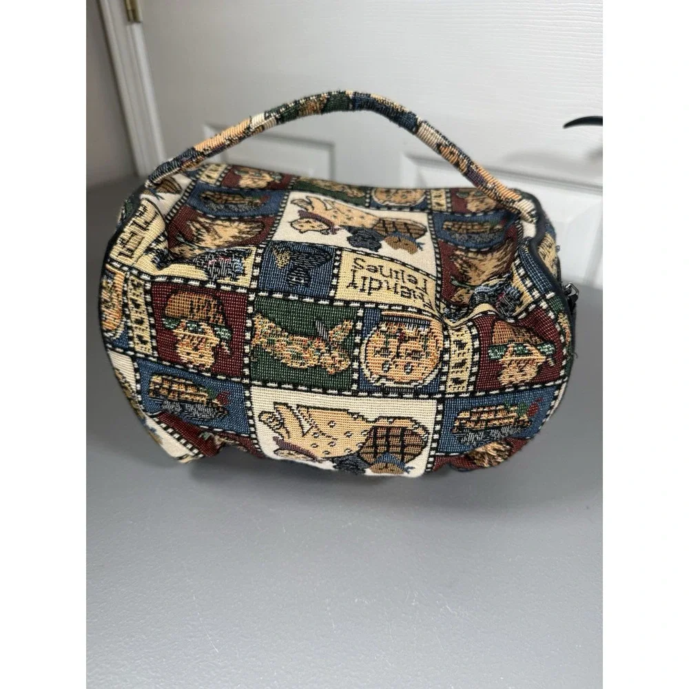 Vintage Friendly Felines Cats Tapestry Makeup Cosmetic Travel Bag Mirror Totes